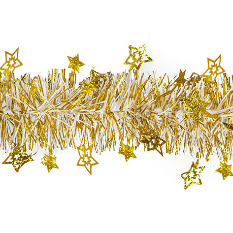 Espumillón con estrellas blanco oro